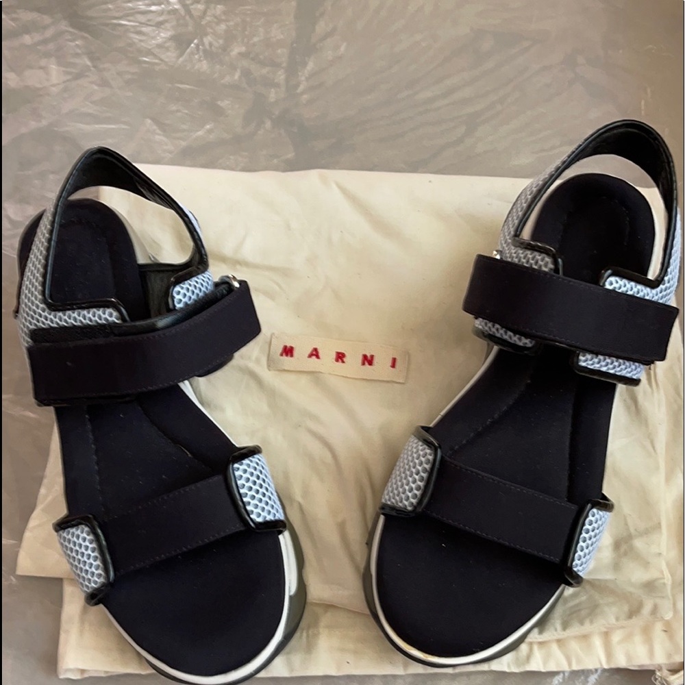 Marni Black and Light Gray Mesh Strap Sport Sandals